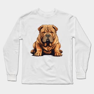 Chinese Shar Pei Dog Illustration Long Sleeve T-Shirt